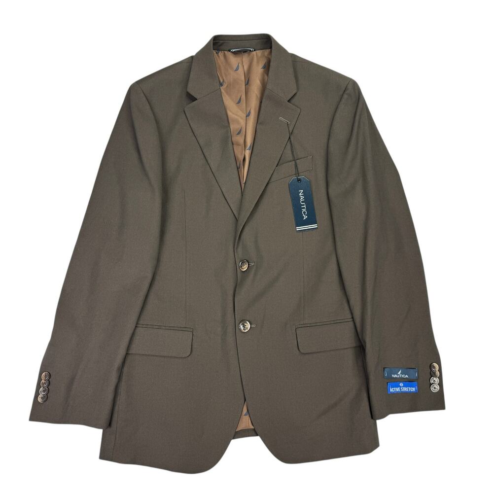 Nautica Mens 2-Piece Modern Fit Active Stretch Solid Suit Brown 36R 30W - Picture 2 of 14